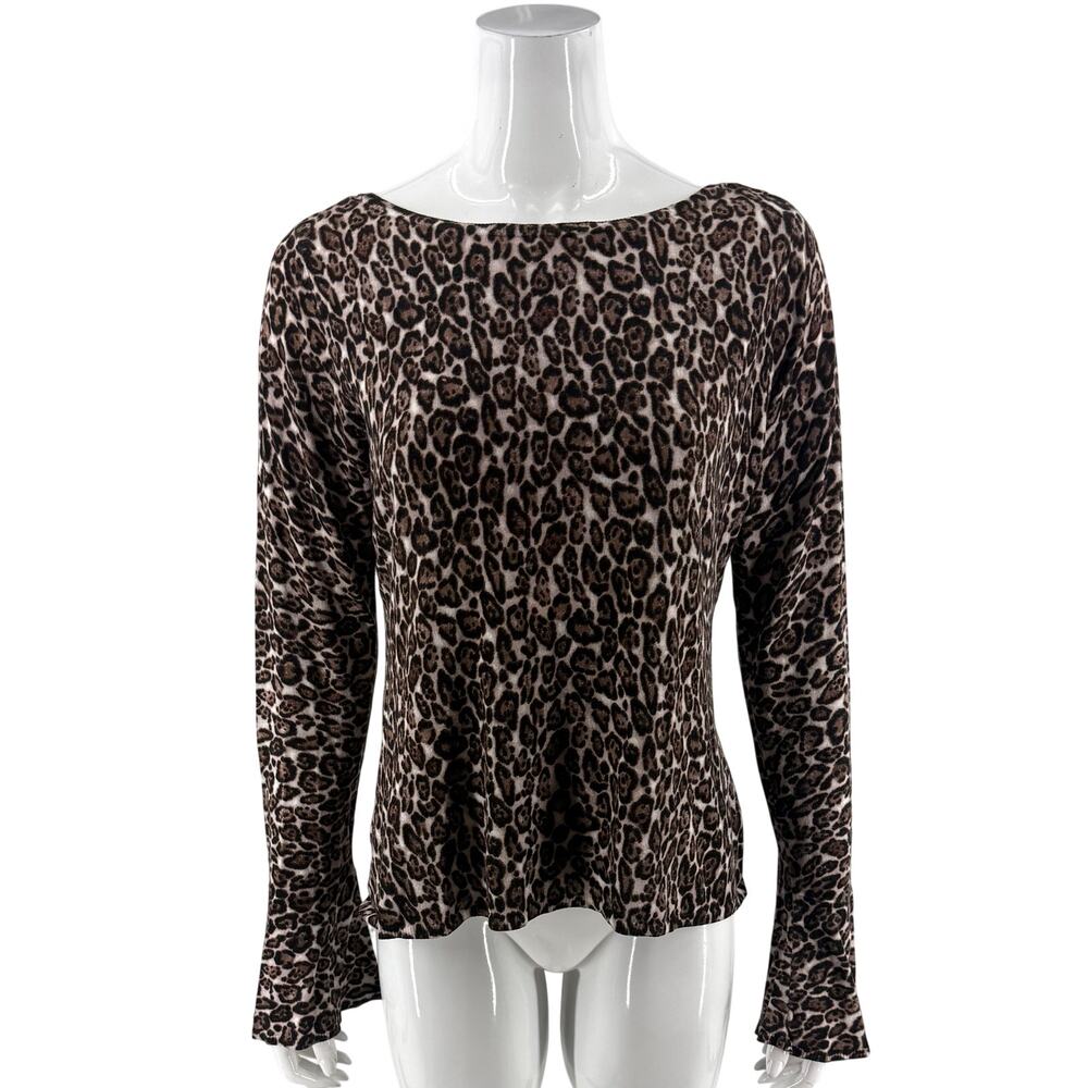 White House Black Market Sweater Size Large Brown Animal Print Bell Sleeve